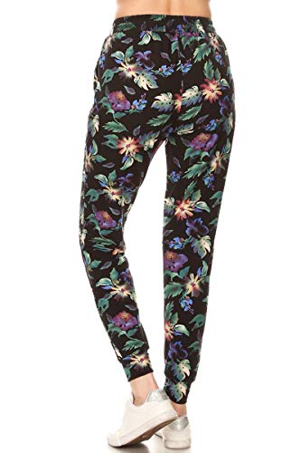 Leggings Depot JGA-R509-M Rainforest Flower Print Jogger Pants W/Pockets thumb #2