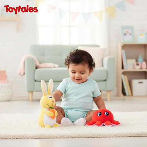 Image of TOYTALES Plush Soft Toy Combo - Cute Red Octopus & Yellow Rabbit Stuffed Animals for Kids | Huggable Cuddly Toys for Boys & Girls | Baby Gifts, Toddler Toys, Birthday Present