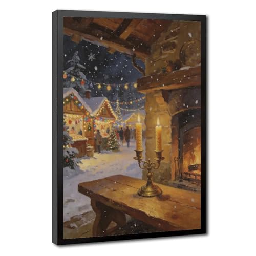 Framed Wall Art Poster Winter Cottage Style Decor for Living