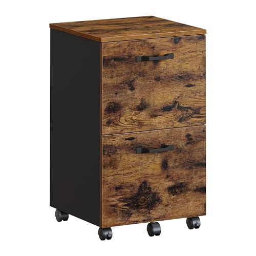 VASAGLE Caisson 2 Tiroirs, Rangement Document à Roulettes pour Bureau, Petit Meuble Mobile, Support d’Imprimante, pour Format A4, Classeur Suspendu, Marron...