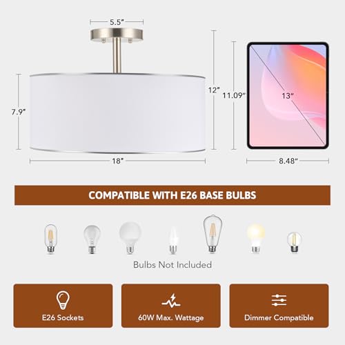Image of VONLUCE Semi Flush Mount Ceiling Light 18 inch, 3-Light Drum Light Fixture
