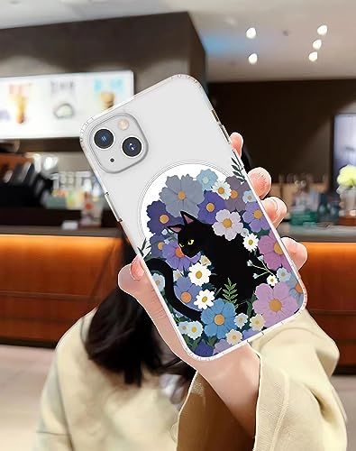 Coque iPhone 14 chat noir antichoc transparente avec protection magnétique - 7
