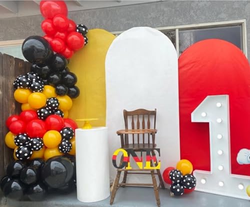 Image of 175Pcs Red Yellow Black Balloon Garland Arch Kit - Cartoon Mouse Theme Party Decorations with 18 12 10 5 Different Sizes Party Balloons for Birthday Anniversary Baby Shower Backdrop Decorations