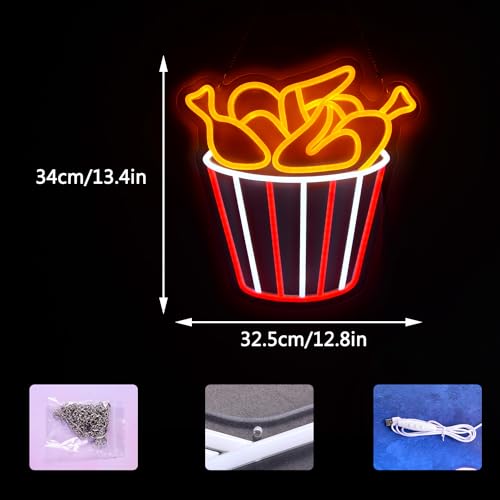 Image of Deep-Fried Chicken Neon Light Sign Chicken Bucket LED Sign inch13.4x12.8 inchFake Food Model Bright Lamp for Fast Food Shop Restaurant Kitchen Home Party Decoration Display Photography Props