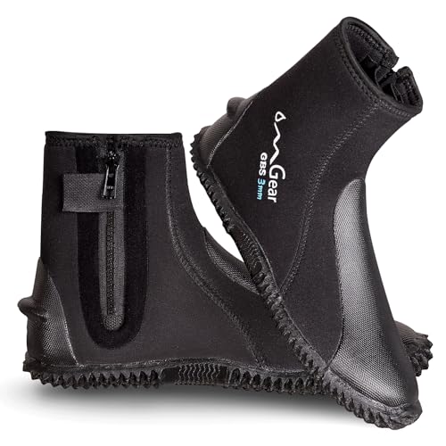 OMGear Neoprene Diving Boots 3mm 5mm Water Boots Dive Fins Booties with Rubber Sole Snorkeling Gear Surfing Scuba(3mm Black,XL(Men11/Women12))