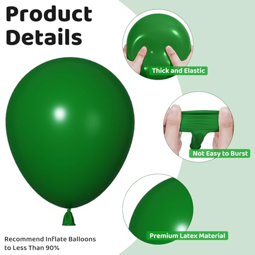 Image of Ouddy Party 129Pcs Dark Green Balloon Arch Garland Kit in 18 12 10 5 Inch | Different Sizes 6Pcs 18 inchHunter Emerald Green Latex Balloons for Birthday Christmas Jungle Safari Wedding Party Decorations