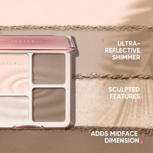 Image of JUDYDOLL Highlight & Contour Palette, All-in-One Matte Highlighter Contour Compact, Natural Brightening Finish for Cool Fair & Olive Skin (01 Wave Shadow Palette)