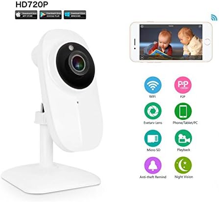 Smartiscam Megapixel Wireless 720P HD Wi-Fi IP Camera QR Code Scan Smartphone WPS Easy Setup Home Remote Surveillance Monitoring System with Two-way Talk 30ft Night Vision APP Smooth P/T Control (white)