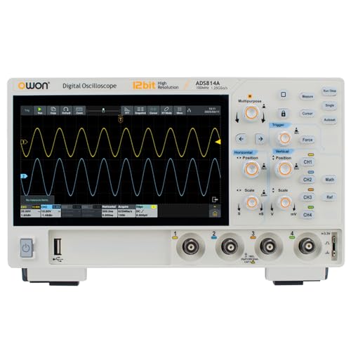 Image of Digital Oscilloscope ADS814A 100MHz Bandwidth OWON 4 Channel Oscilloscope with 1.25GSa /s Sample Rate 12bits Vertical Resolution 50M Memory Depth 7 inch LCD Oscillograph