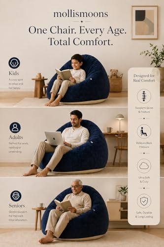 Image of Mollismoons Faux Fur Bean Bag Chair Cover for Adults & Kids | Luxury Lounger & Round Floor Sofa Seating | Modern Cozy Feel | No Beans Included (Navy Blue, Teardrop)