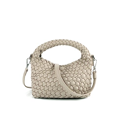Image of Small Hand Woven Handbags for Women Shoulder Crossbody Bag Girls Purses Cassual Top Handle Bags Hobo Curved Tote Phone Bag (Rock Green)