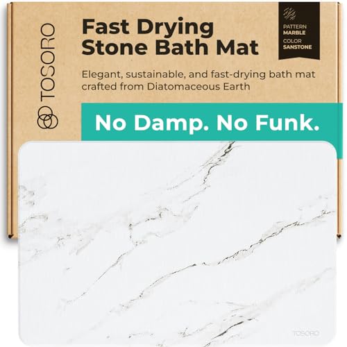 Image of TOSORO - Stone Bath Mat Diatomaceous Earth Shower Mat Non-Slip Super Absorbent Diatomite Stone Bath Mats for Bathroom Floor Quick Drying Natural Easy to Clean (23.5 x 15) - Sandstone