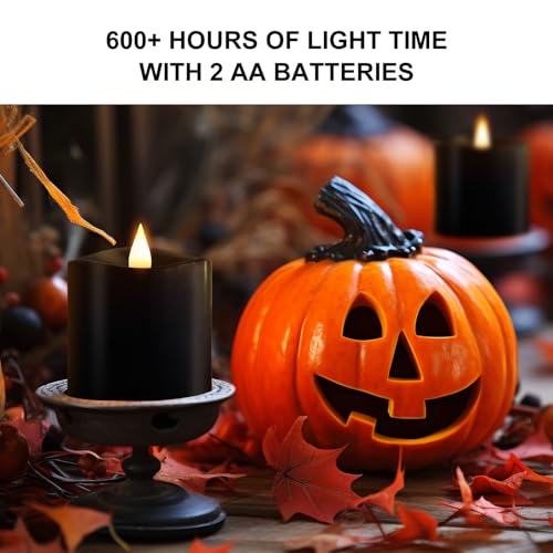 Image of 3x3 Flickering Flameless Candles Set of 2, Real Wax LED Candles,with Timer, 3 inch Flameless Candles with Remote,Battery Operated Candles, for Party /Wedding,Black