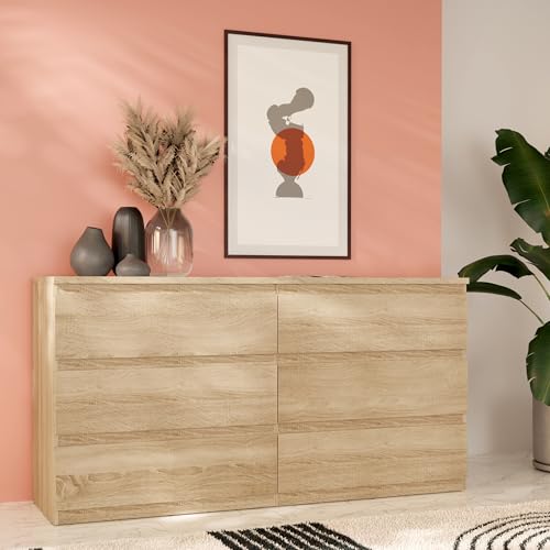 Forte EDMORE Kommode 150 160, Moderne Kommode mit 6 Schubladen, Holzwerkstoff, Sonoma Eiche Holzdekor, 153,9 cm breit x 79,8 cm hoch x 42,2 cm tief Forte EDMORE Kommode 150 160, Moderne Kommode mit 6 Schubladen, Holzwerkstoff, Sonoma Eiche Holzdekor, 153,9 cm breit x 79,8 cm hoch x 42,2 cm tief