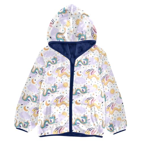 Cute Chinese Dragon Girls Fleece Jacket Girls Fall Jacket Girls Zip Up Hoodie Girls Sherpa Jacket 2-10T