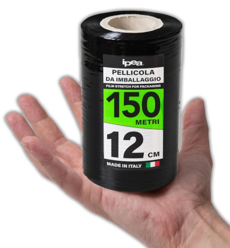 IPEA Película Estirable Negra para Embalaje   150 Metros x 12 cm   Made in Italy   Rollo película para Protección, Embalaje de Objetos en Transporte   Resistente al Desgarro   Negro