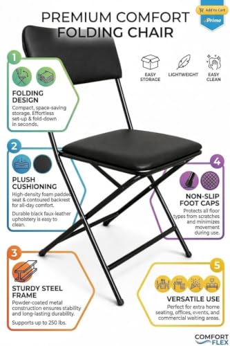 Image of Bhavane Furniture Portable Folding Chair with Soft Cushioned Seat | Heavy Duty Foldable Metal Chair | Space Saving Chair for Home, Office, Dining, Balcony, Camping, Events & Guest Seating