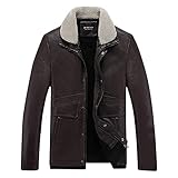 JUANMAO Lederjacke Herren mit Pelzkragen Motorrad Schutzjacke Motocross Leder Cordjacke Freizeit schwarz Herren Motorradjacken Biker Kurz Bikerjacke Herren Flying Aviator Winterjacke Braun M