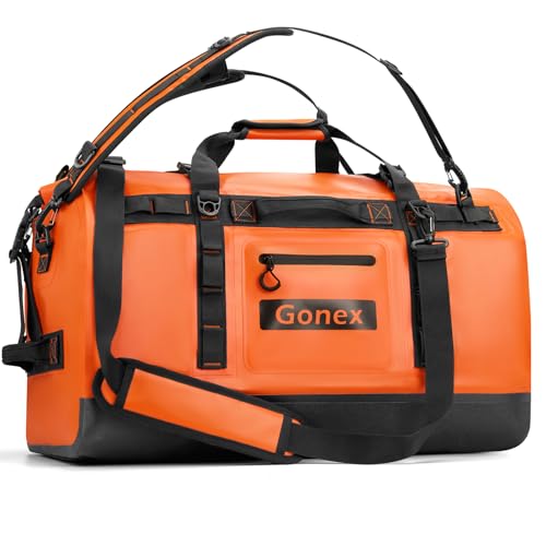 Gonex Waterproof Duffel Bag, 90L Heavy Duty Dry Duffle Bag with Reinforced Thickened Bottom, 3-in-1 Convertible Large Travel Backpack for Kayaking, Motorcycle, Camping & Boating, Orange