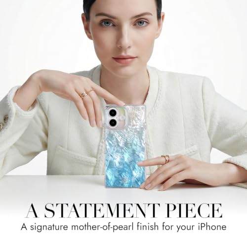 Image of COCOMII Rectangle for iPhone 16 Case, Turquoise Real Mother of Pearl