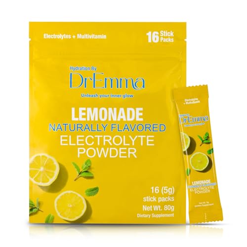 DrEmma - Electrolytes Powder - Hydration Packets - Energy Drink, No Sugar, Lime-Lemonade, Hydration Powder, Drink Mix, Flavored Water Packets, Fasting, Sugar Free, Zero Calories (16 Hydration Sticks)
