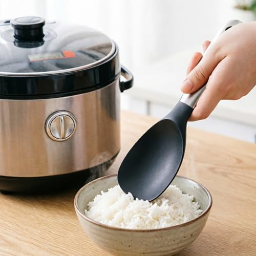 Silicone Rice Spoon, Non-Stick Ergonomic Heat Resistant Rice Paddle with Stainless Steel Handle,Lightweight Smooth Round EdgeRice Serving Silicone Spoon with Hanging Hole for Rice Cooker Home Kitche - image 7