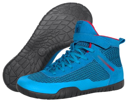Hsyooes Mens Wrestling Shoes Boxing Boots Blue/7 Wide