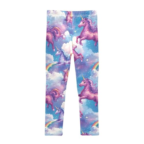 Happy Purple Unicorn Girls Leggings Kids Yoga Pants Dance Active Tights 4T2