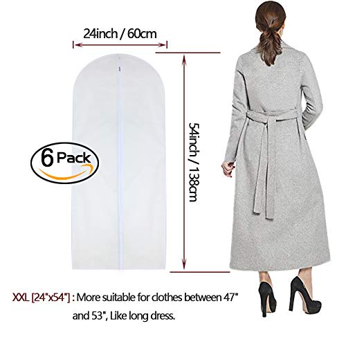 Garment Bag Clear 24'' X 54'' Long Dress Garment Bags White Breathable Full Zipper Dust Cover For Clothes Storage Closet Pack Of 6 #TOP1