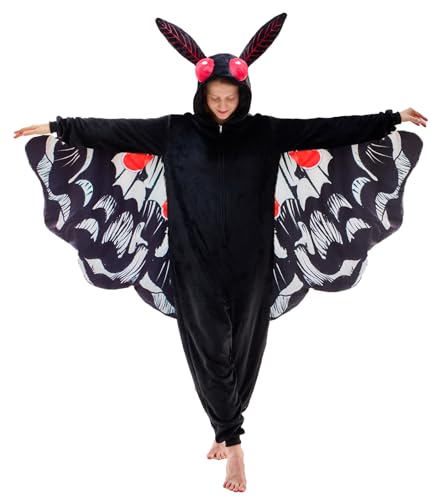 NEWCOSPLAY Unisex Adult White Mothman Onesie Pajamas Animal One Piece Halloween Costume Cosplay Sleepwear (White Mothman Medium)