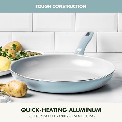 GreenPan Dover 10” Frying Pan Skillet, Non-Toxic PFAS-Free Ceramic Nonstick Coating, Sear Saute Fry Egg Omlete, Dishwasher & Oven Safe, Stay Cool Handle, Easy Pour Rims, Blue Haze - Thumbnail 5