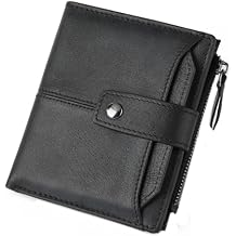 Wallet for Men-Genuine Leather RFID Blocking Bifold Stylish Wallet Zipper Slim Card Holder Mens Wallet Black