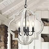 Fabulis 4-Light Farmhouse Orb Chandelier, Hand-Painted Distressed Wood Hanging Island Light Fixture