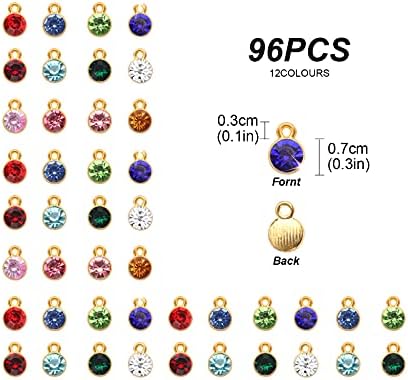 Gukasxi 96 Pieces Crystal Birthstone Charms Necklace Earring Bracelet Beads Pendants with Rings for DIY Jewelry Making and Crafting, 12 Colors 