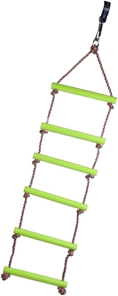 Kids Climbing Rope Ladder Swing Set | Playground Tree House Fitness Toy for Children Outdoor Garden Park Fun | Green Color | 6 Rungs & 6.56ft