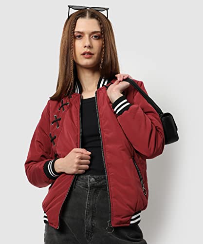 Image of PINACOLADA Women's Pink Puffer Regular Fit Bomber Jacket For Winter Wear | Standing Collar | Full Sleeve | Buttoned | Casual Jacket For Woman & Girl | Western Stylish Jacket For Women