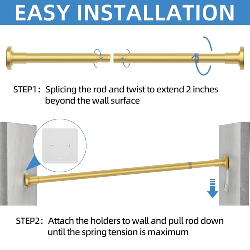 Image of CorkLatta Gold Shower Curtain Rod,1 Inch Diameter Stainless Steel Adjustable Spring Tension Rods 32 to 80 inch,with Holders,Anti-Slip,Curtain Rods No Drilling(1 Pack)