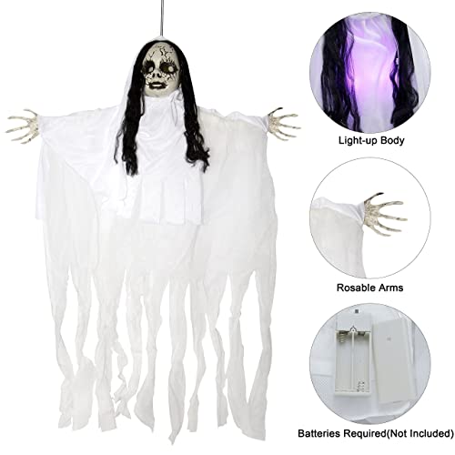 Joyin 43" Halloween Hanging Ghost Decoration, Halloween Scary Hanging Ghost Girl With Light-Up Head For Halloween Outdoor, Yard, Patio Decoration, Halloween Haunted House Decorations #TOP4