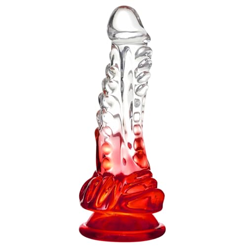 23CM Gode Dragon,Godemiché Groß avec ventouse forte, Godemiché transparent-rouge dégradé Jouets adultes pour débutants femmes