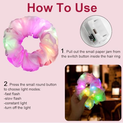 URAQT LED Light Up Elastic Hair Bands, 6pcs Luminous Hair Ties, 3 Colors Light Modes LED Scrunchies - Image 2