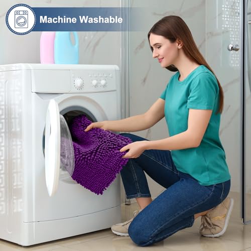 Smiry Luxury Chenille Toilet Rugs U-Shaped 24x20, Soft Absorbent Non-Slip Contour Bathroom Rugs for Toilet, Machine Washable Contoured Bath Mats, Violet