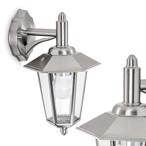 Außenwandleuchte Moskau, moderne Wandlampe abwärts aus Metall u. Glas in Edelstahl, Wandleuchte m. E27-Fassung, Außenleuchte IP44 für Terrasse u....