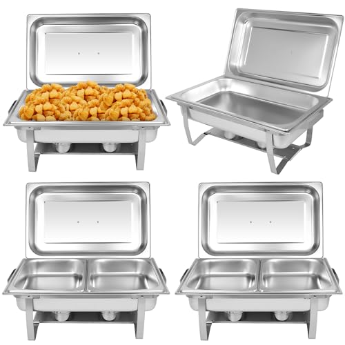 ORNKAT Chafing Dish Buffet Set[4 Pack] 8QT Stainless Steel Buffet Chafers,Catering Food Warmers Set with 6 Trays by ORNKAT - Used condition - US$101.31
