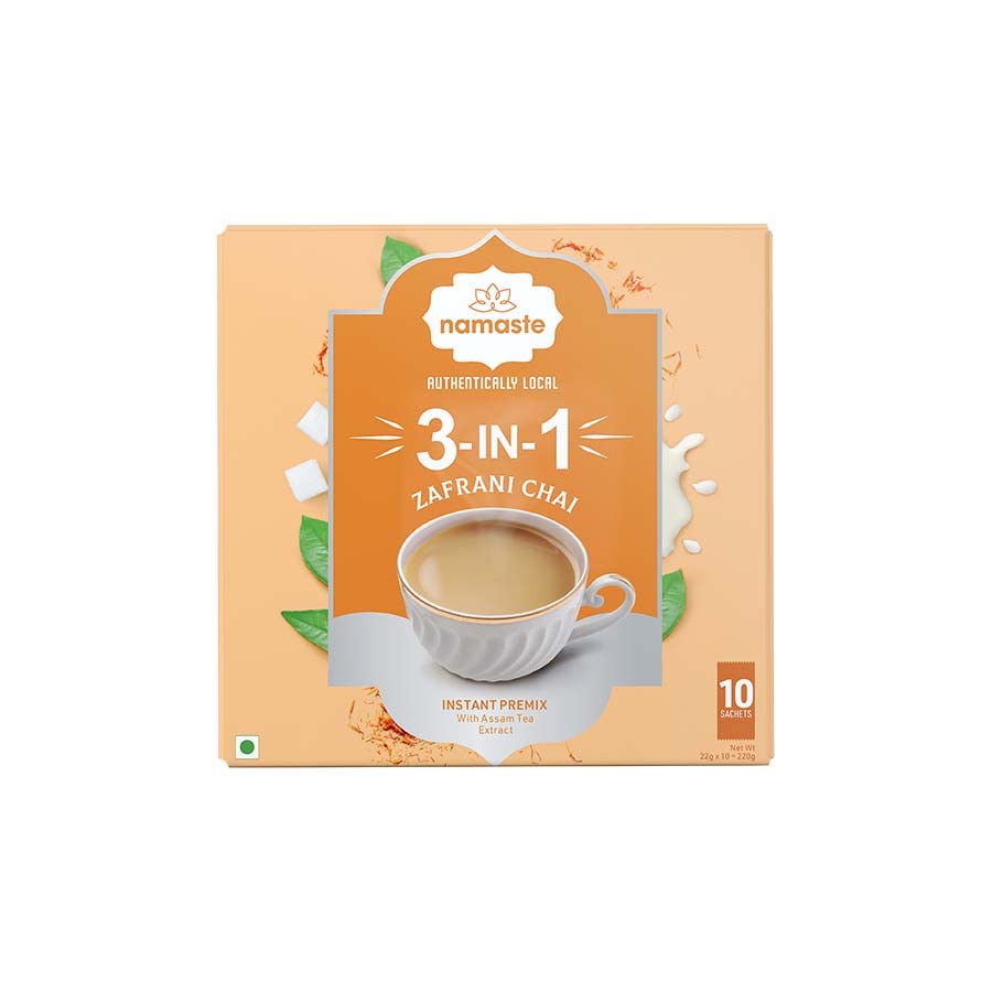 Namaste Chai Instant Tea Premix Zaffrani Chai | Assam | Cardamon | Kesar Flavor | Milk and Sugar | Ready Mix Powder |22g x 10 Sachets