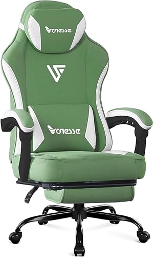 Image of Vonesse Gaming Chair, Computer Chair Fabric with Pocket Spring Cushion, Office Chair with Footrest and Massage Lumbar Support, Reclining Gaming Chairs for Adults 250LBS (Green)