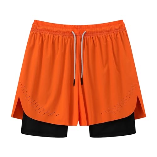 Pantalones cortos para correr 2026 para hombre y hombre con forro de compresión de 5 pulgadas, entrenamiento y gimnasio, 2 en 1 atlético, naranja, L
