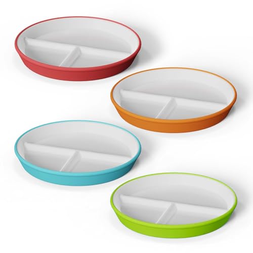 Image of Kids Porcelain Plates with Anti-Slip Silicone Sleeves | Microwave & Dishwasher Safe | Premium Divided Toddler Plates for Eating | Perfect for Toddlers & Kids