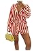 Floerns Women's 2 Piece Outfit Striped Long Sleeve Blouse Top with Shorts Set Pink and Khaki X-Small