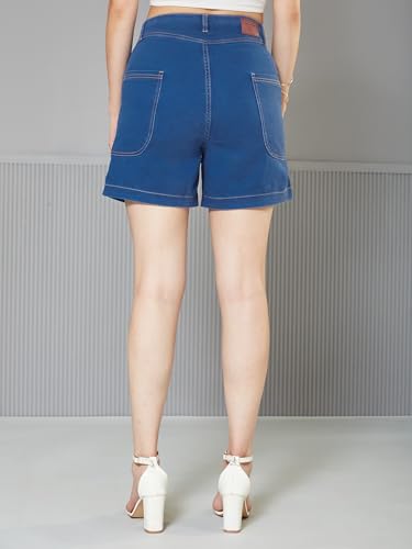 Image of Miss Chase Women's Relaxed Mid Rise Regular Non Stretchable Denim Shorts
