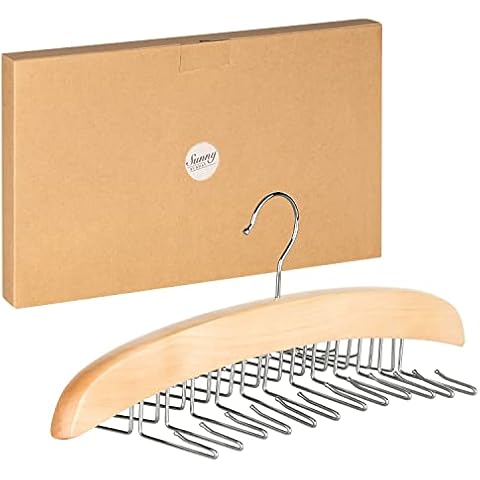 SUNNY SUNDAY ® Krawattenhalter Holz, Deluxe Schrank Krawattenbügel, Kleiderbügel; Kleiderschrank Organizer Aufbewahrung für 24 Krawatten (Natur) Cover